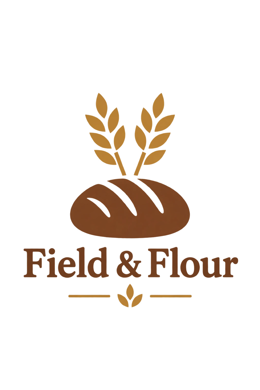 Prima variante del logo del panificio Field and Flour su sfondo trasparente