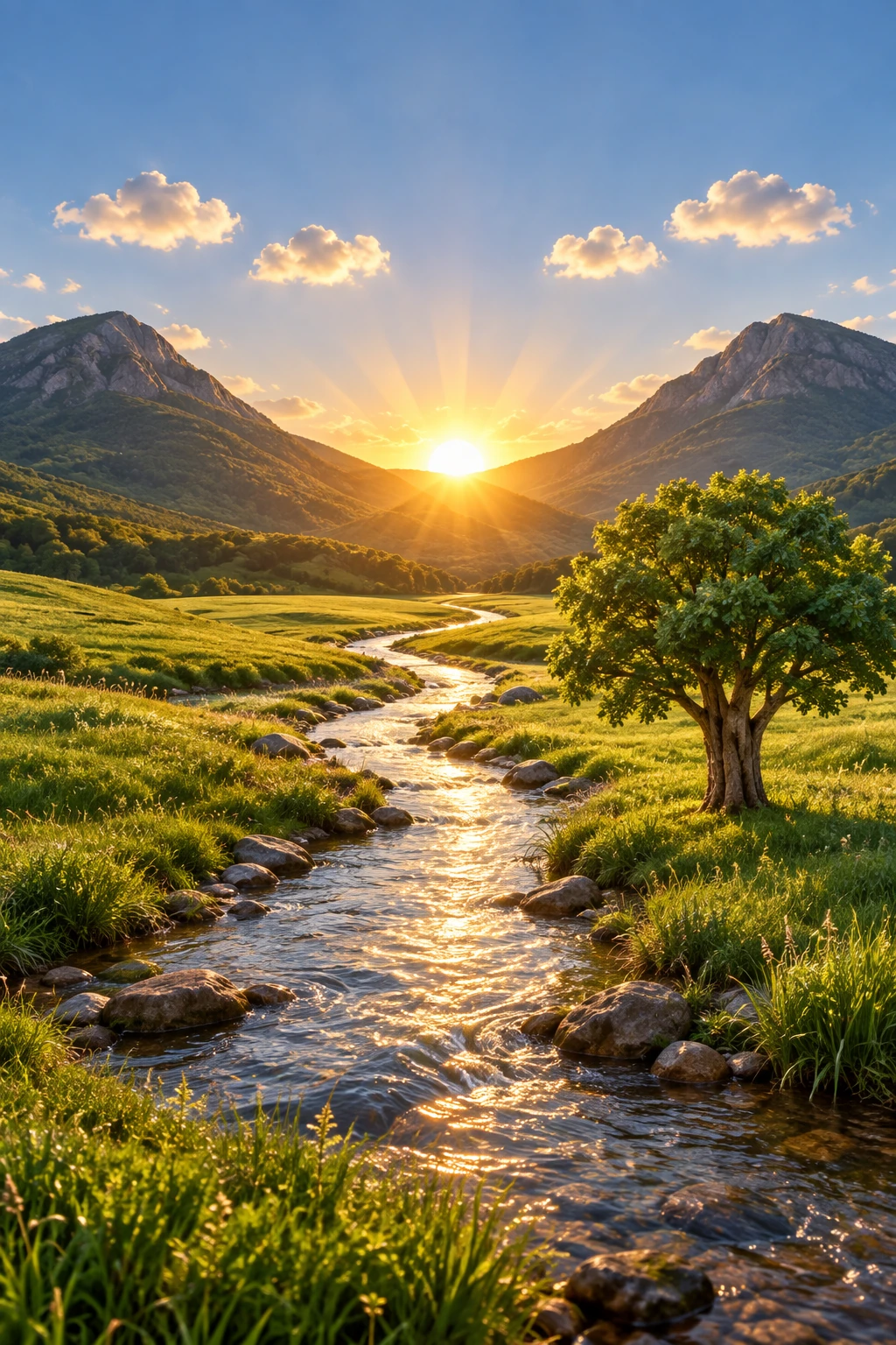 Valle fluviale fotorealistica renderizzata dal disegno originale
