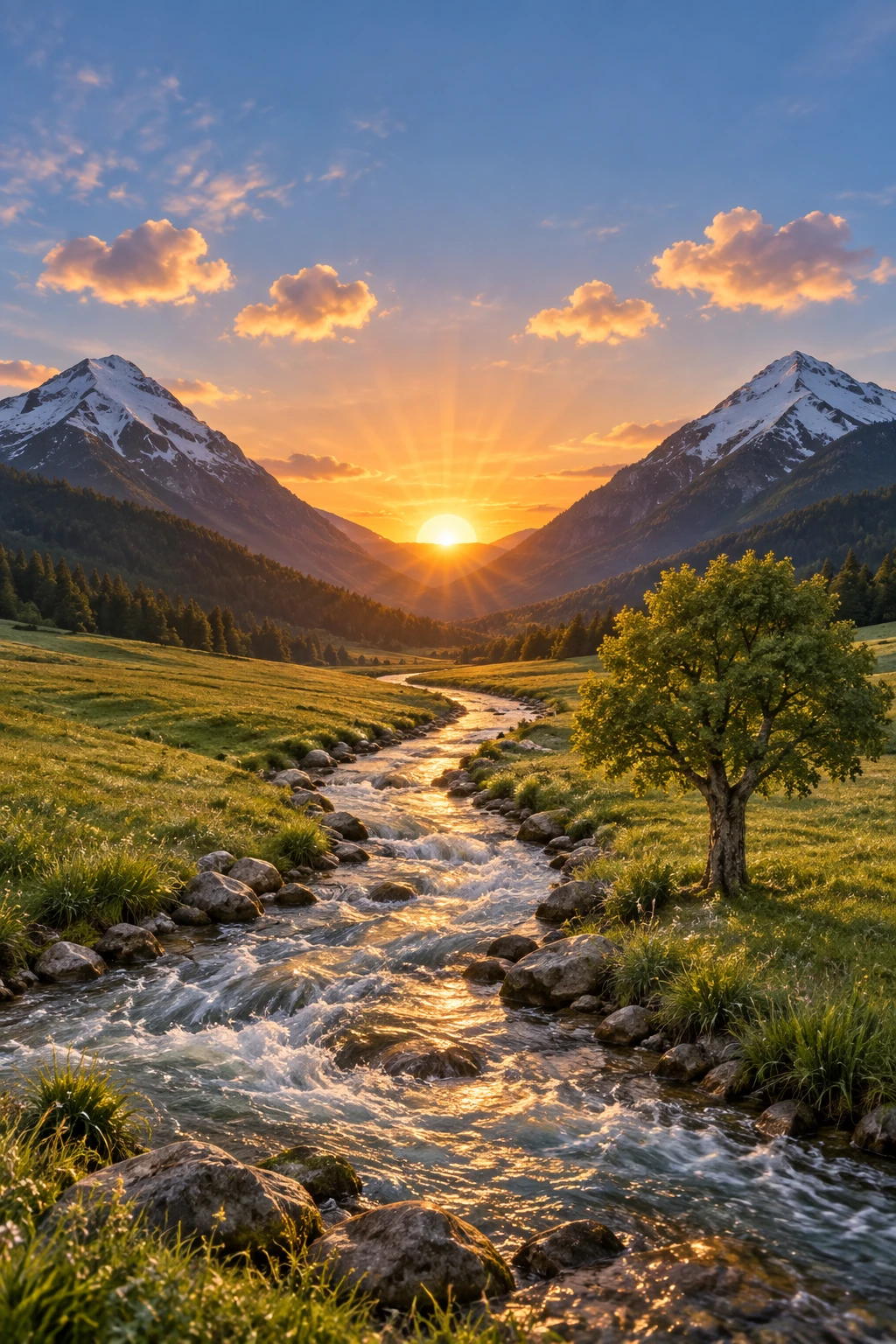 Valle fluviale fotorealistica renderizzata dal disegno originale