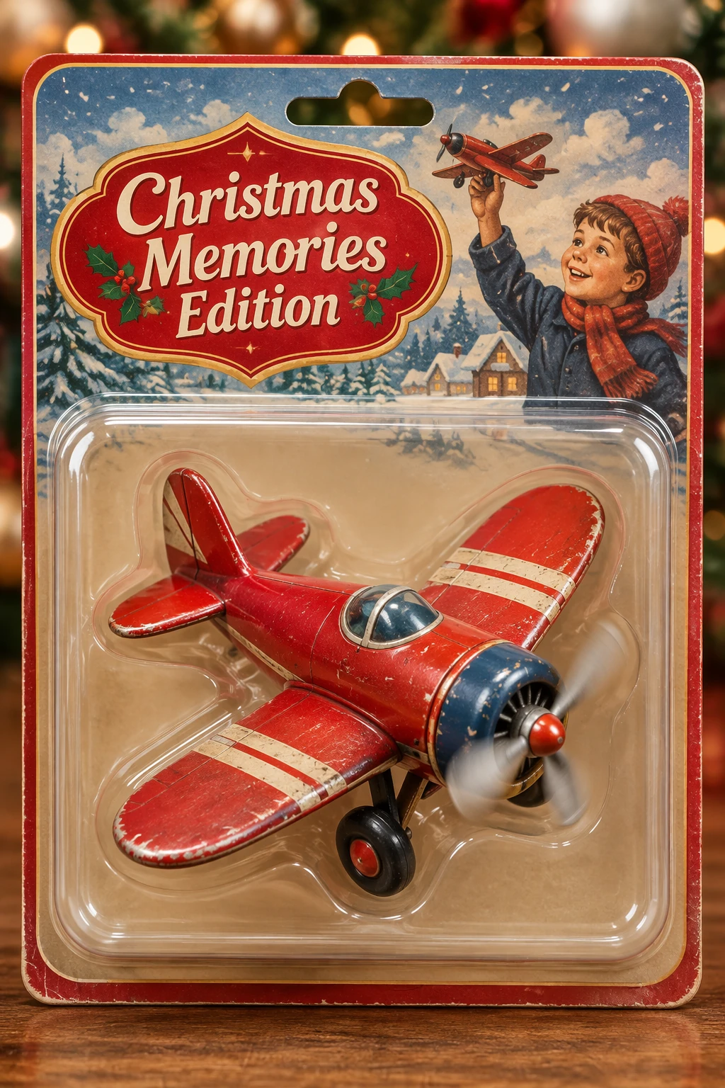 Aeroplano giocattolo vintage nella confezione Christmas Memories Edition