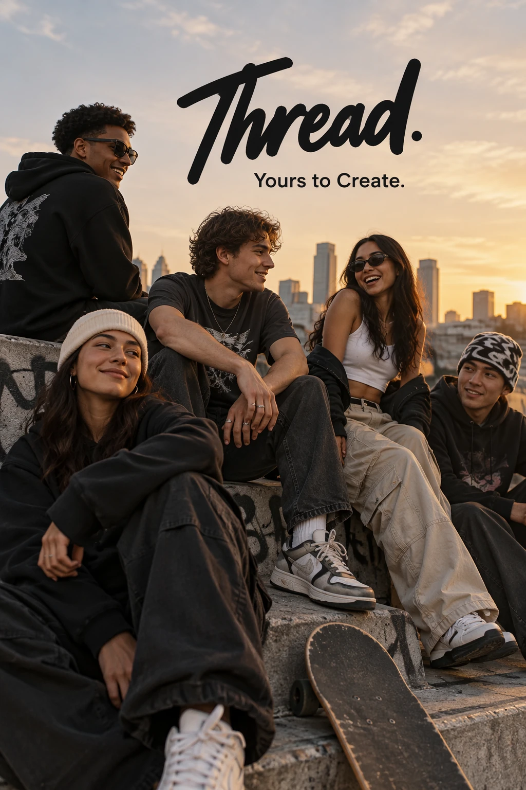 Campagna streetwear Thread con amici e lo slogan Yours to Create